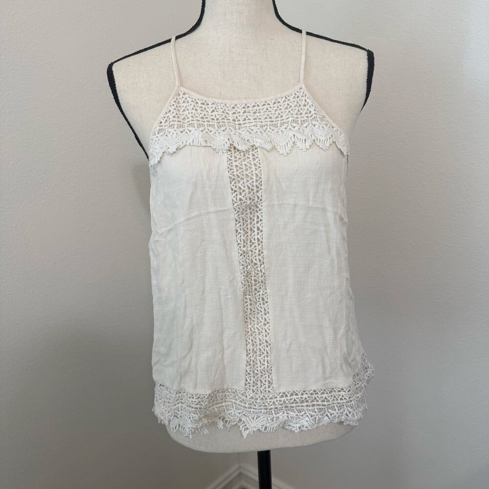 ASTR the Label White Ivory Boho Crochet Sleeveless Tank Top Blouse Womens Large